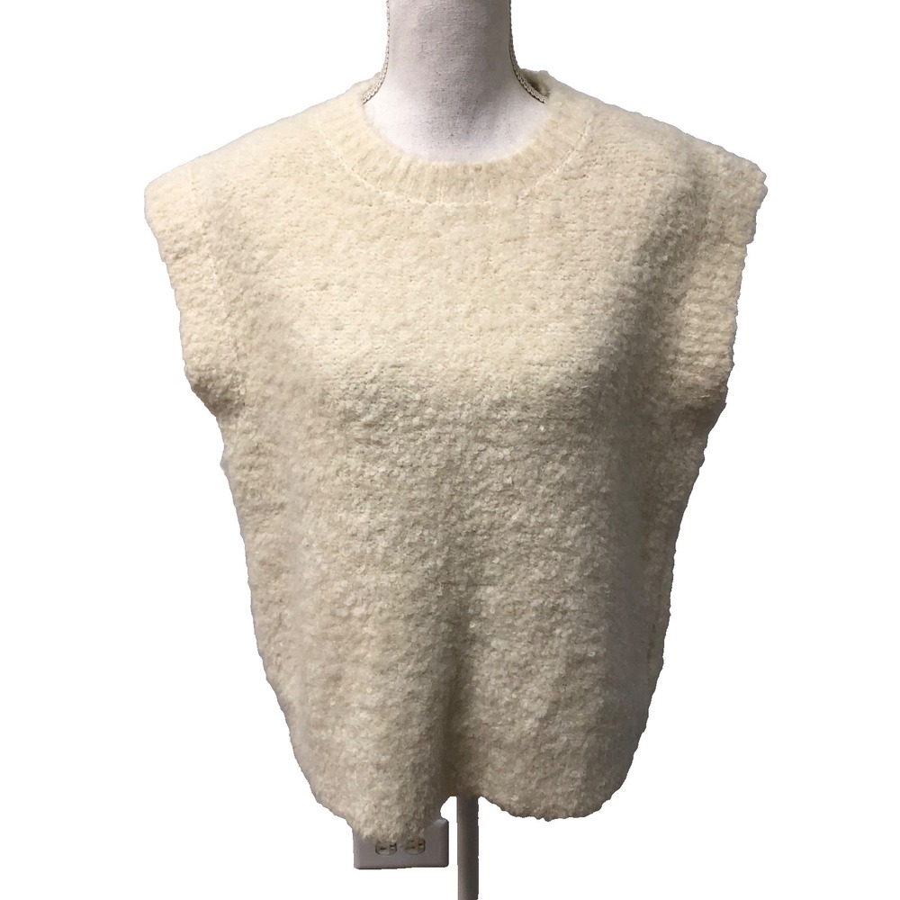 Frnch Chunky Knit Sweater Jumper Womens Medium Ivory‎ Cap Sleeve Urban Cozy